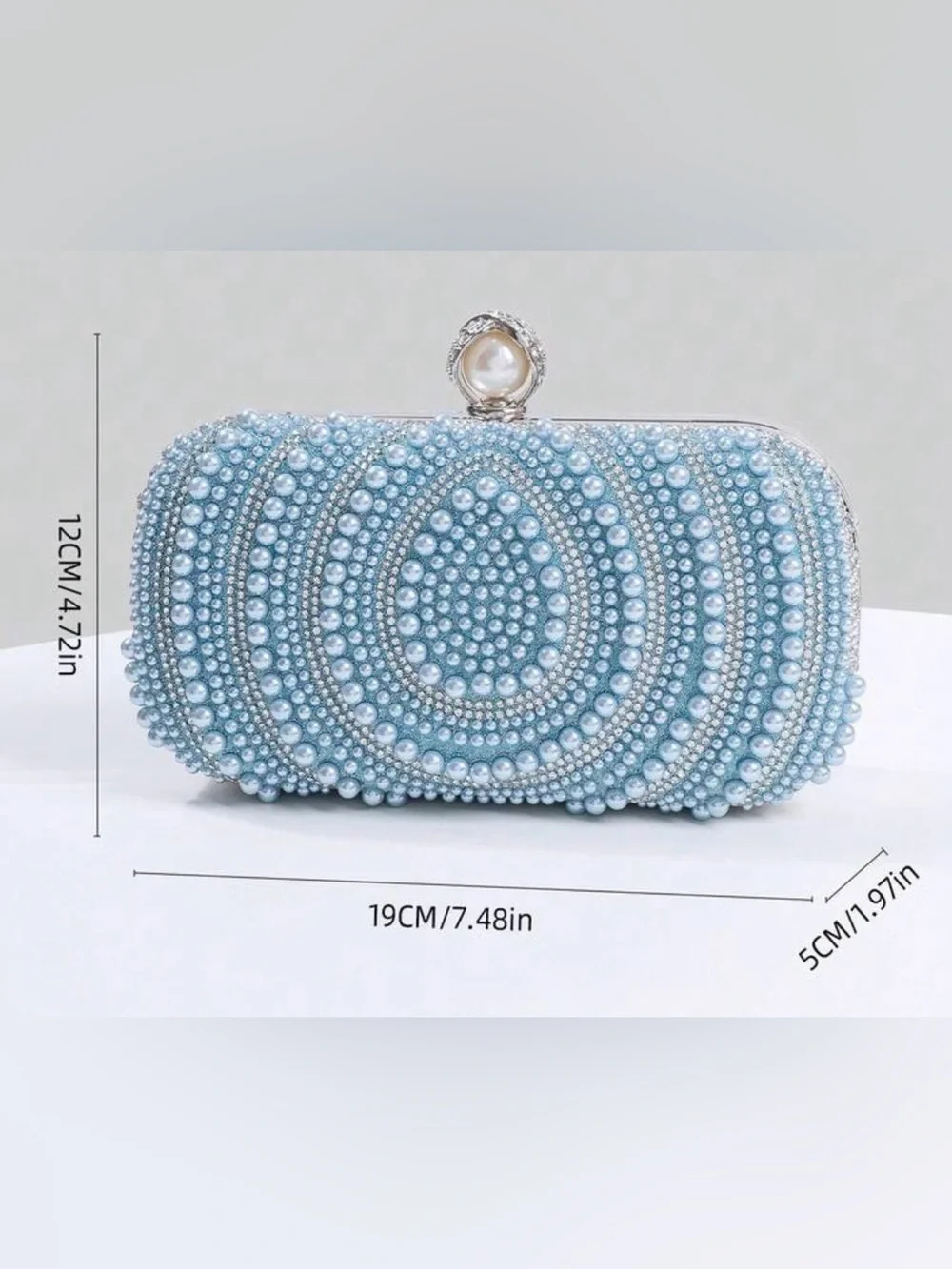 Pearl & Crystal Embellished Clutch - Blue